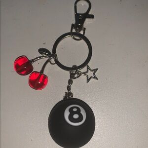 8-Ball purse/bag charm keychain w/Red Cherry & Star